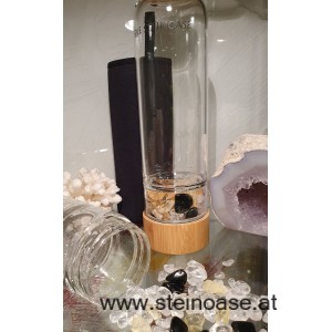 Glasflasche mit Citrin + Onyx + Bergkristall